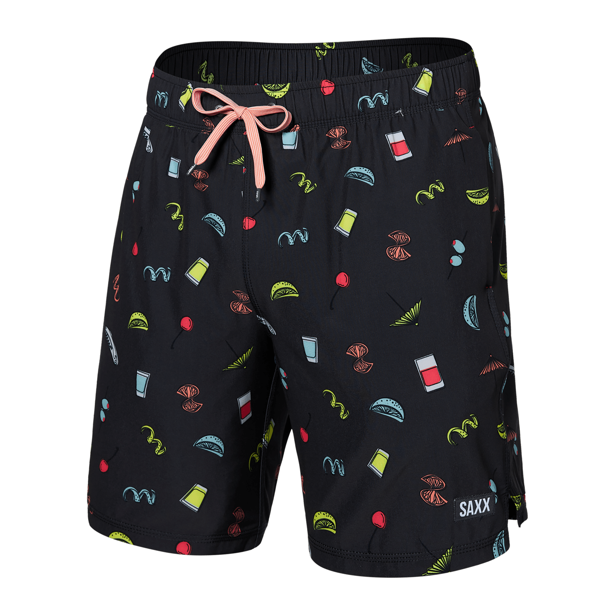 Front of Oh Buoy 2N1 Swim Trunk 7" in Twists and Shots-Faded Blk