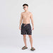 Front - Model wearing Oh Buoy 2N1 Swim Trunk 7" in Twists and Shots-Faded Blk