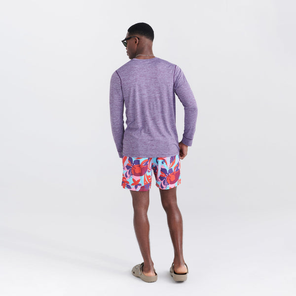 Back - Model wearing Droptemp All Day Cooling Long Sleeve Crew in Periwinkle Heather