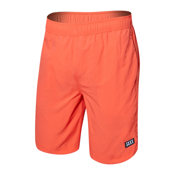 Front of Go Coastal 2N1 Swim Volley Short 7" in Hot Coral