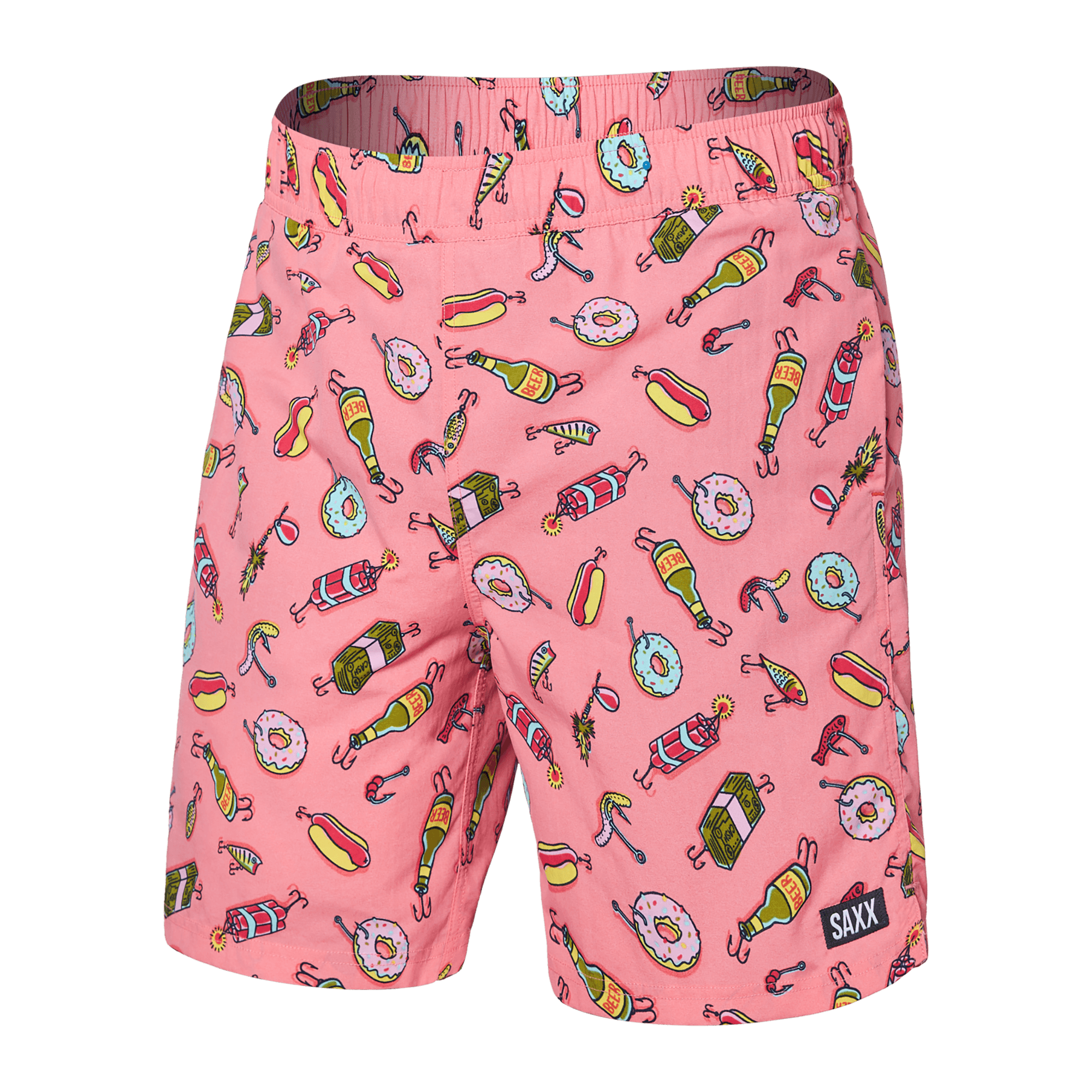 Front of Go Coastal 2N1 Swim Volley 7" Inseam in I'Ll Try Anything- Flmngo
