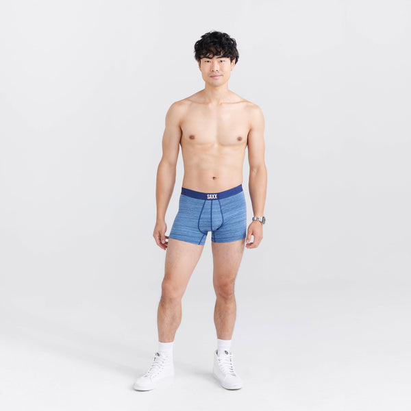 Front - Model wearing Vibe Super Soft Trunk in Spacedye Heather- Navy