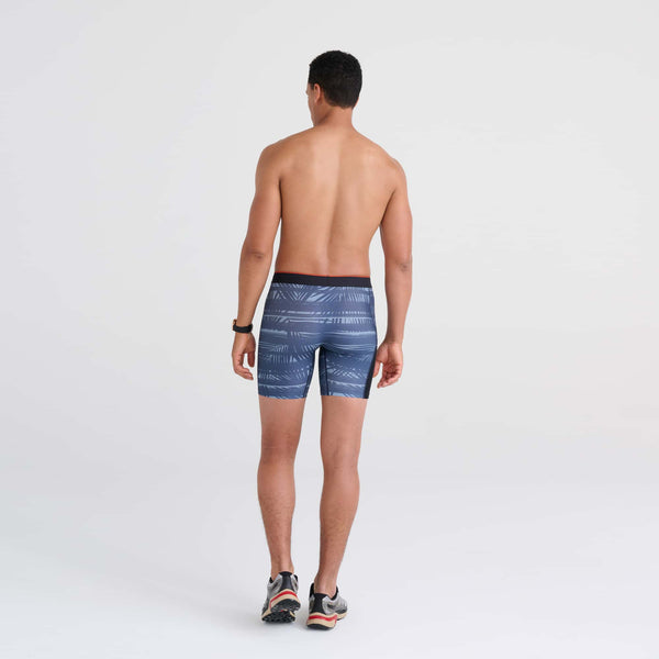 Back - Model wearing Training Long Boxer Brief in Shade Stripe- Navy